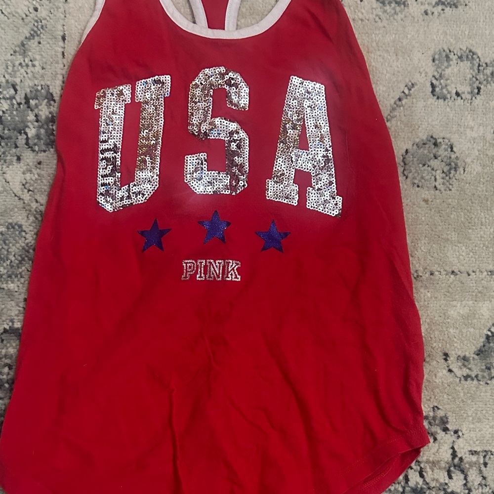 PINK Victoria's Secret Red and White Tank Top